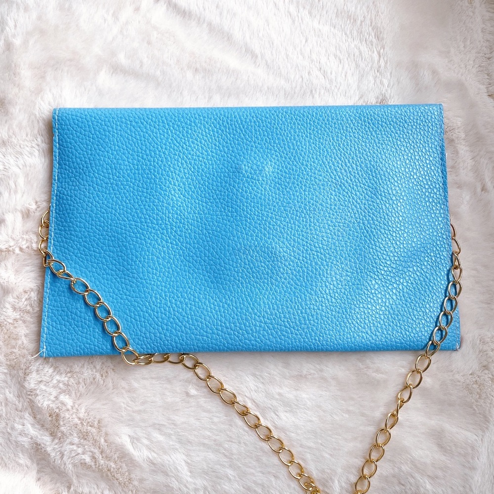 π§AQUA BLUE FAUX LEATHER ENVELOPE CLUTCH! - Picture 4 of 10